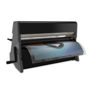 Xyron Pro XM2500 Laminator - Angled view of Laminator with poster partially processed
