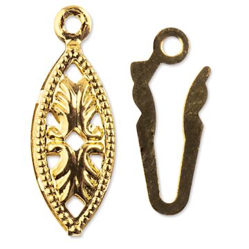 Open in modal - John Bead Must Have Findings Fish Hook Clasps - Pkg of 9, Gold, 6 mm x 20 mm (Close-up of fish hook clasp set)