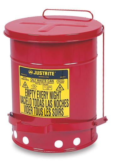 Justrite Oily Materials Waste Cans - Front view of closed Can