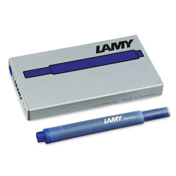 Open in modal - Lamy T10 Giant Ink Cartridges - Top view of package of 5 Blue cartridges with one removed