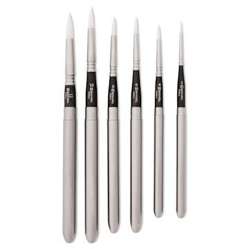 Open in modal - Escoda Perla Toray White Synthetic Travel Round brushes laid out