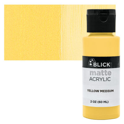 Blick Matte Acrylic - Yellow Medium, 2 oz bottle with swatch