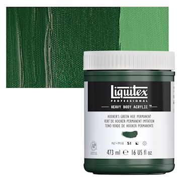 Open in modal - Liquitex Heavy Body Artist Acrylic - Hooker's Green Hue Permanent, 16 oz Jar and swatch