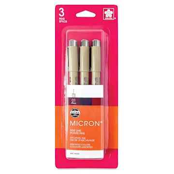 Open in modal - Sakura Pigma Micron Pen - Set of 3, Berry, 01, front of the packaging