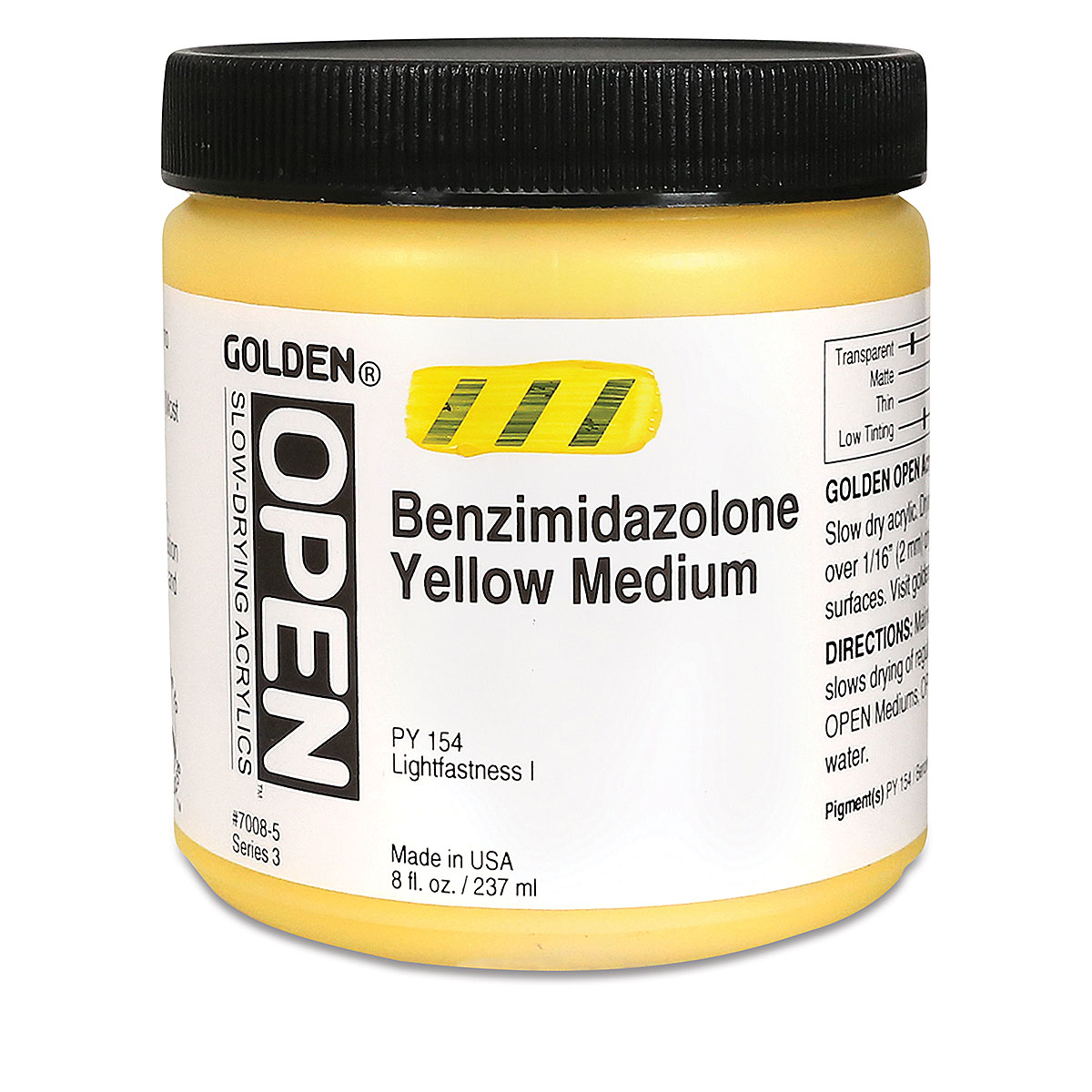 Golden Open Acrylics - Benzimidazolone Yellow Medium, 8 oz Jar