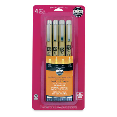 Sakura Pigma Micron Pens - Extra Fine, Set of 4, Black and Sepia, 003 and 005