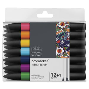 Winsor & Newton ProMarkers - Front of Tattoo Colors 12+1 Blender Package
