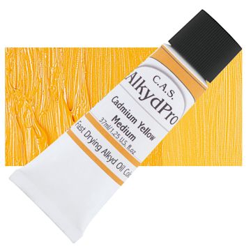 Open in modal - CAS AlkydPro Fast-Drying Alkyd Oil Color - Cadmium Yellow Medium, 37 ml tube and swatch