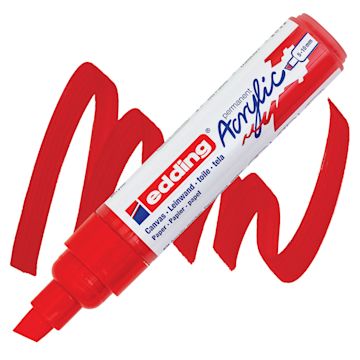 Open in modal - Edding Acrylic Paint Marker - Traffic Red 902, Broad marker and swatch