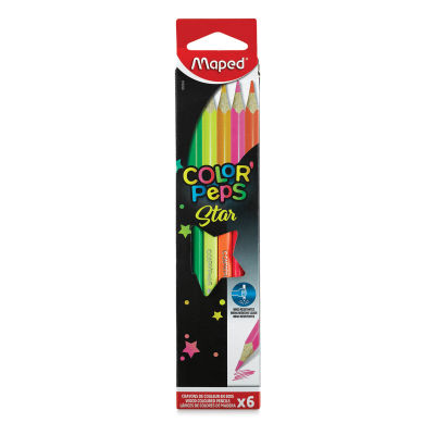Maped Color'Peps Colored Pencils - Front of package of Set of 6 Fluorescent Colors