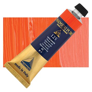 Open in modal - Maimeri Puro Oil Color - Orange Lake, 40 ml tube and swatch
