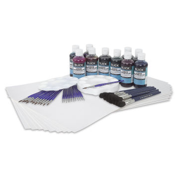 Open in modal - Blick Liquid Watercolors - Painting Class Kit, Set of 10 Assorted Colors, 8 oz Bottles Kit contents