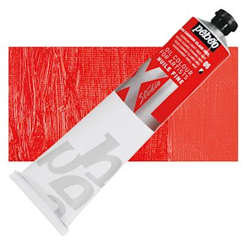 Open in modal - Pebeo XL Studio Oil Paint - Cadmium Light Red Imitation, 200 ml Tube and swatch