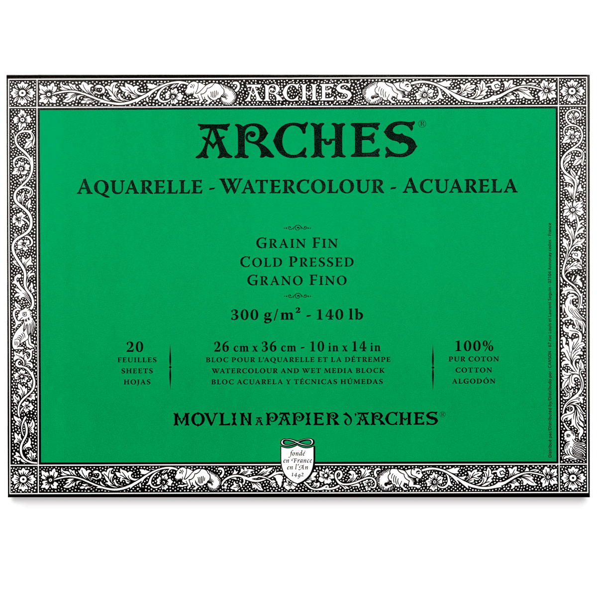 ARCHES Watercolor Paper - Cold Pressed - Bright White - 140 lb (300 gsm)  16x20 inch Pack of 25