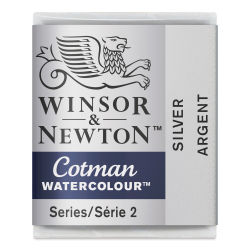 Winsor & Newton Cotman Watercolor - Silver, Half Pan with Swatch