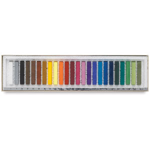 Holbein Artists' Soft Pastel Set - Set of 24 Assorted Colors shown open in package tray