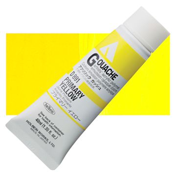 Open in modal - Holbein Acrylic Gouache - Primary Yellow, 40 ml tube and swatch
