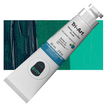 Tri-Art High Viscosity Artist Acrylic - Phthalo Green Blue Shade, 60 ml tube with swatch