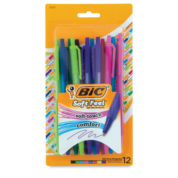 Bic Soft Feel Retractable Ball Point Pens - Front of blister package of set of 12