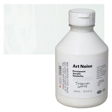Open in modal - Tri-Art Art Noise Permanent Acrylic Gouache - Titanium White, 500 ml, Bottle and swatch