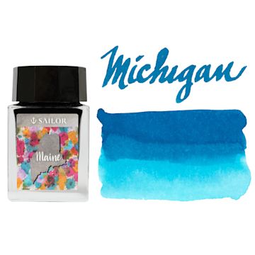 Open in modal - Sailor USA State Ink - Michigan, Blue, 20 ml, swatch and bottle