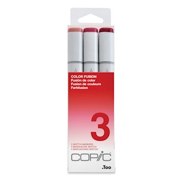 Open in modal - Copic Sketch Markers, Set of 3. Color Fusion 3. Front of package, light to dark red colors.
