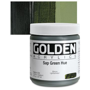 Open in modal - Golden Heavy Body Artist Acrylic - Sap Green Historic Hue, 8 oz Jar and swatch