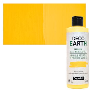 Open in modal - DecoArt DecoEarth Premium Reclaimed Acrylic Paint - Yellow, 8 oz bottle with swatch
