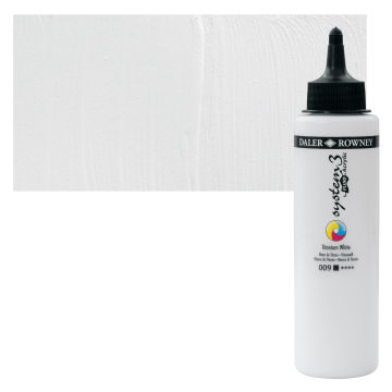 Daler-Rowney System3 Fluid Acrylics - Titanium White, 250 ml bottle with swatch