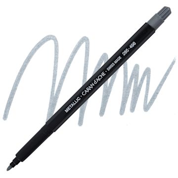 Open in modal - Caran d'Ache Fibralo Marker - Metallic Silver marker and swatch