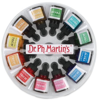 Dr. Ph. Martin's Tech Drawing Ink - Top view of round package of Set of 12 Inks
