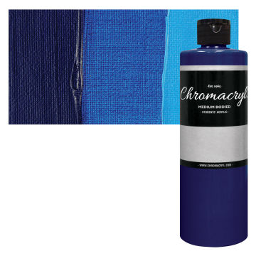 Chromacryl Students' Acrylics - Cool Blue, 16 oz bottle and swatch