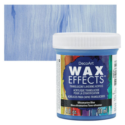 DecoArt Wax Effects Acrylic Paint - Ultramarine Blue, 4 oz Jar with swatch