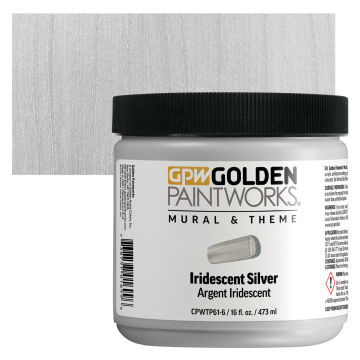 Golden Paintworks Mural and Theme Acrylic Paint - Iridescent Silver, Jar and Swatch