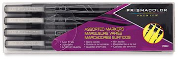 Open in modal - Prismacolor Premier Illustration Markers - Black, Mixed Tip, Set of 4 (front of package)