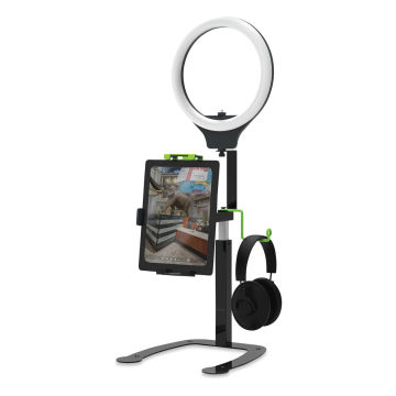 Copernicus Dewey Video/Podcasting and Doc Cam Stand with Ring Light (Shown at minimum height, Tablet and headphones not included)