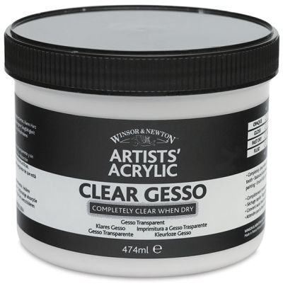 Winsor & Newton Artists' Acrylic Gesso - Front of 474 ml jar of Clear Gesso
