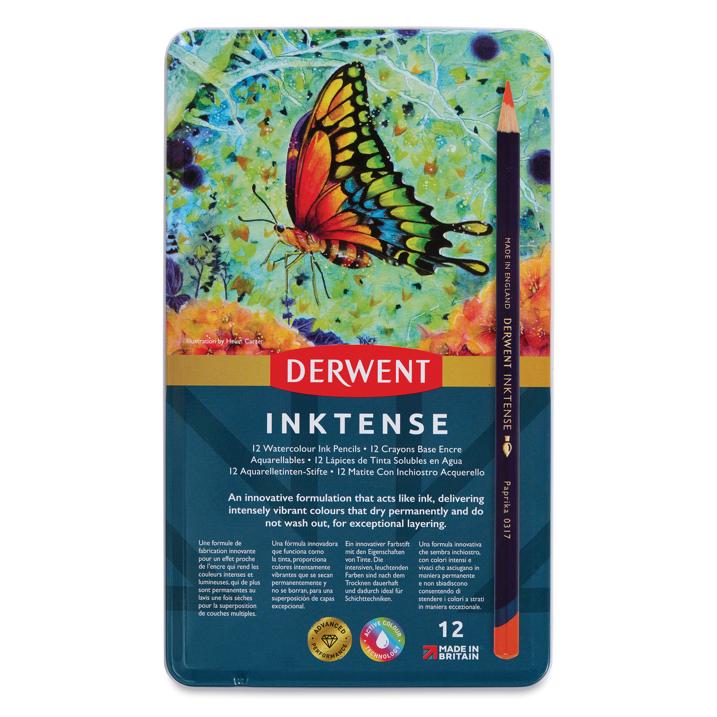Derwent Inktense Pencils - Assorted Colors, Tin Box, Set of 12
