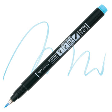 Tombow Fudenosuke Brush Pen - Light Blue Pastel, Soft Tip (swatch and marker)