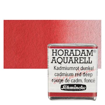 Open in modal - Schmincke Horadam Aquarell Watercolor - Cadmium Red Deep, Half Pan and swatch