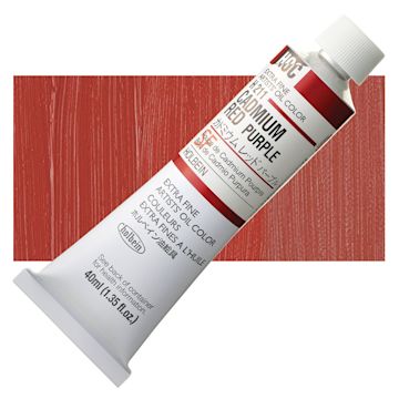 Open in modal - Holbein Artists' Oil Color - Cadmium Red Purple, 40 ml tube and swatch