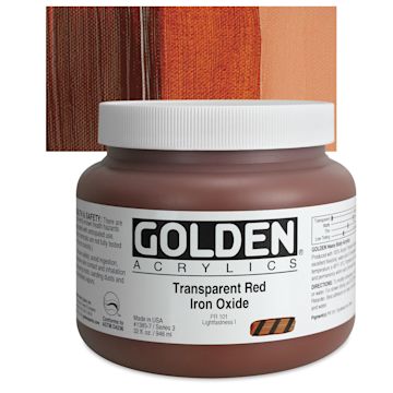 Open in modal - Golden Heavy Body Artist Acrylic - Transparent Red Iron Oxide, 32 oz Jar and swatch