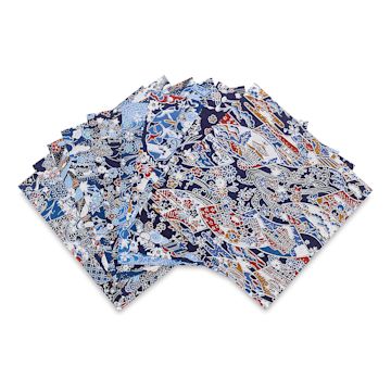 Open in modal - Yasutomo Yuzen Origami Papers - Assorted sheets of Blue patterns arranged in fan