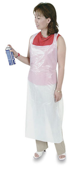 Disposable Apron - Woman wearing Disposable apron holding a paint spray can