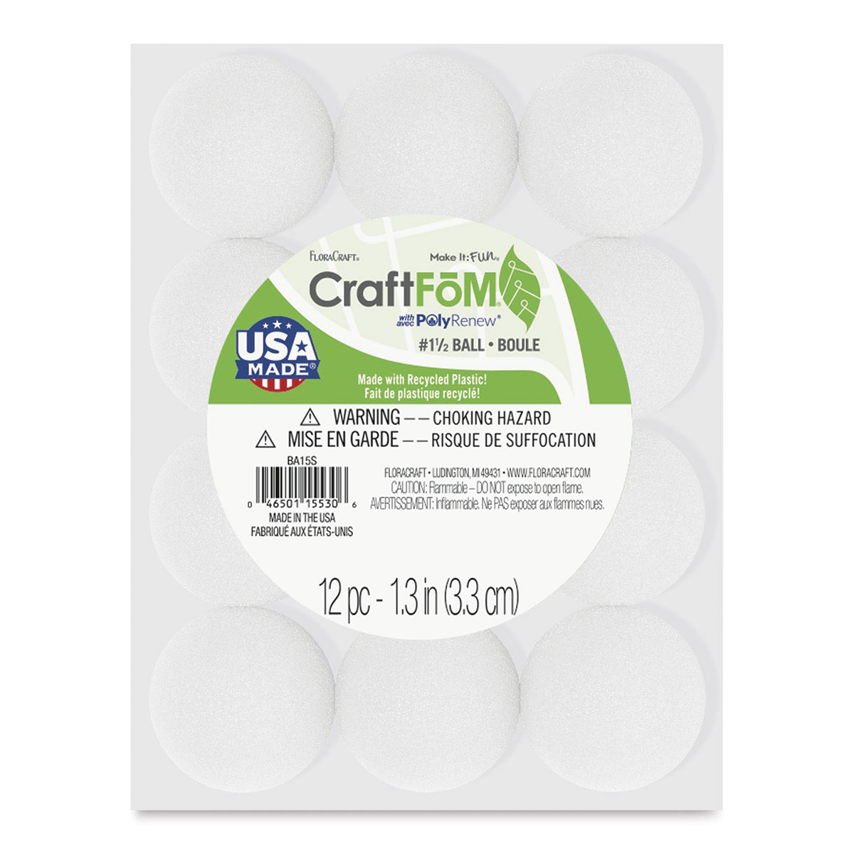 Floracraft 1.5in White Ball Styrofoam (12)