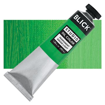 Open in modal - Blick Studio Oil Paint - Permanent Light Green, 40 ml tube and swatch