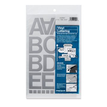 Open in modal - Chartpak Vinyl Letters - Top view of package of Silver letters 