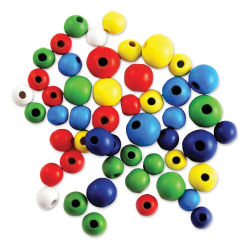 Krafty Kids Wood Beads - Round, Assorted Colors, Package of 50