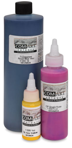 Iwata Com-Art Airbrush Paints - 3 different colors and sizes of bottles shown