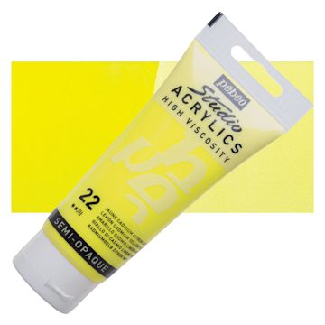 Open in modal - Pebeo High Viscosity Acrylic - Lemon Cadmium Yellow Hue, 100 ml, Swatch with Tube